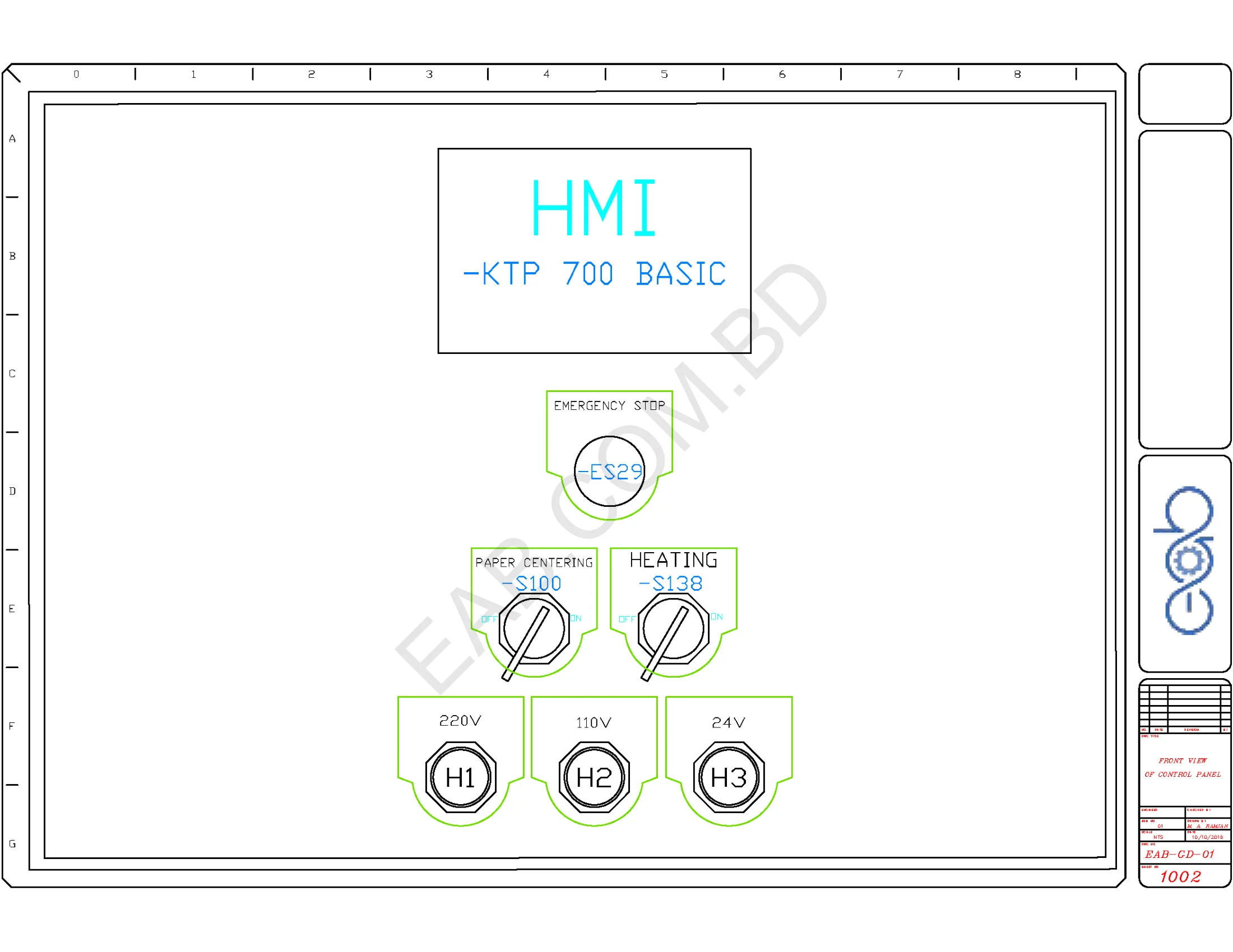 Front view of control panel.